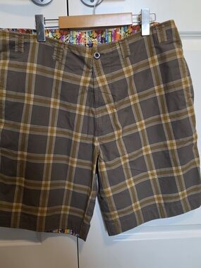 ROBERT GRAHAM LUXURY PLAID COTTON CHINO SHORTS EMBROIDERED PAISLEY SIZE 36